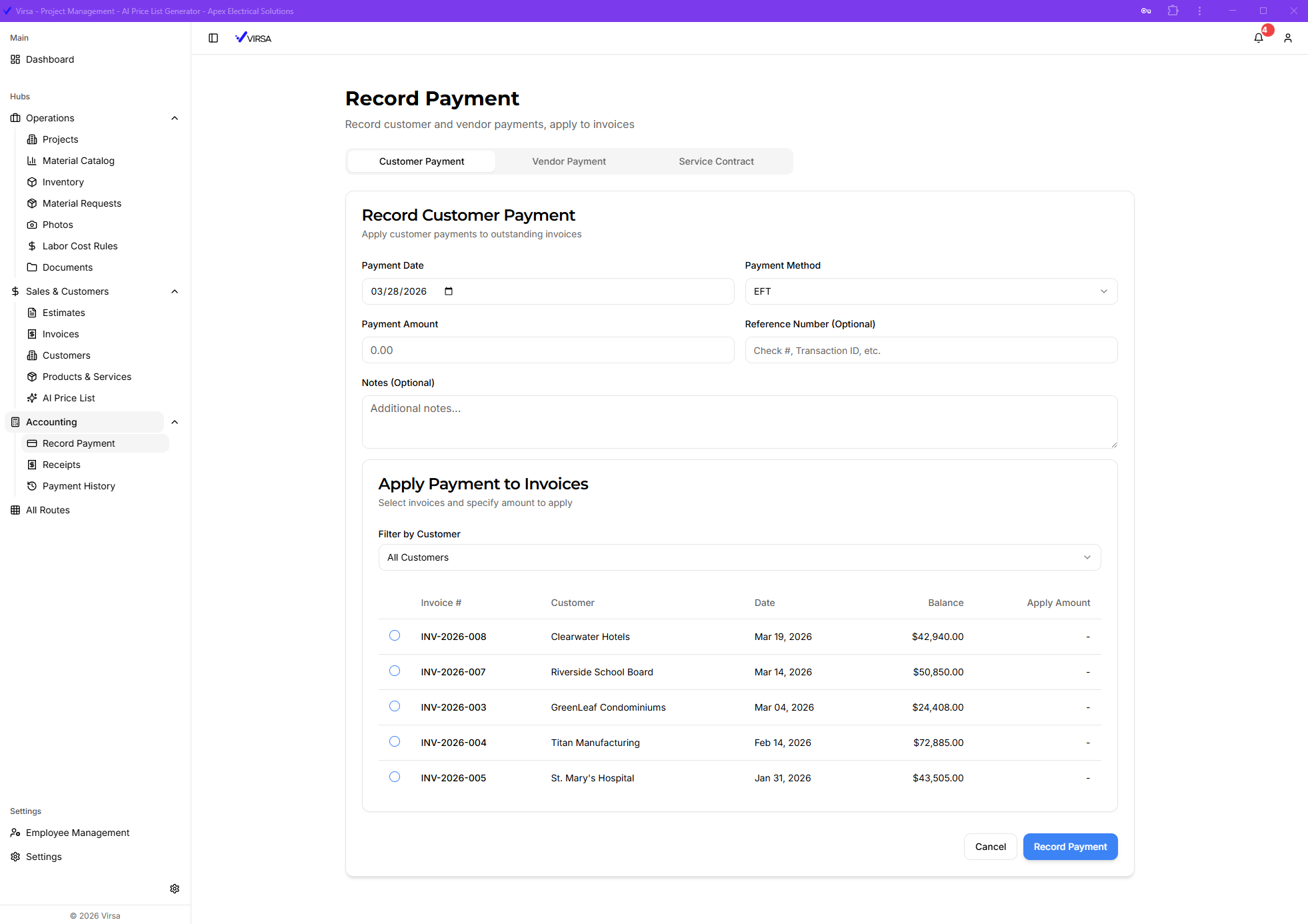 Virsa record payment